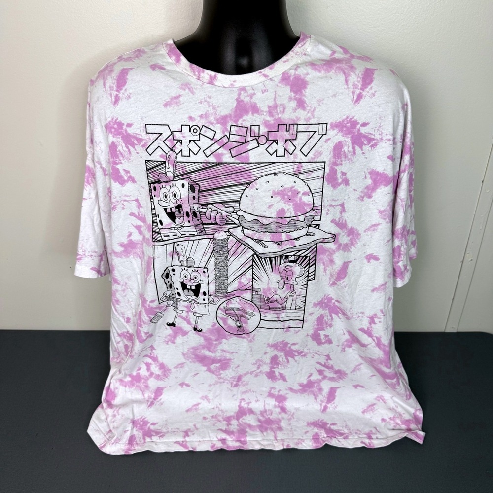 Nickelodeon T-Shirt Mens XXL SpongeBob SquarePants Purple Tie Dye Japanese Comic